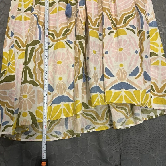 Cyclamen Bloom Kaftan Pleated Tunic Cotton Dress Flower Print Size Small V Neck - Picture 9 of 9